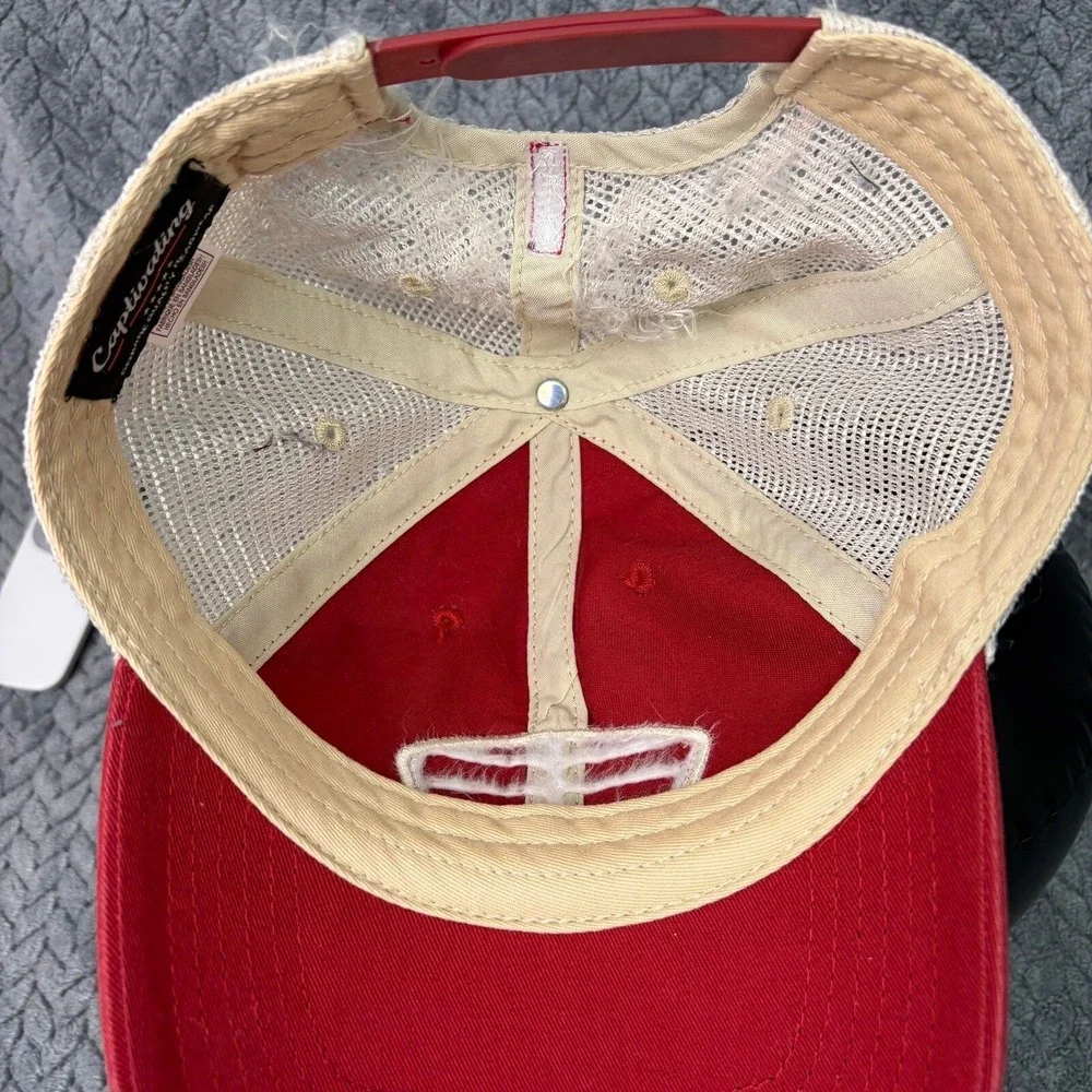 Oklahoma Sooners Captivating Headwear Trucker Hat Red Cream Snapback OU Patch